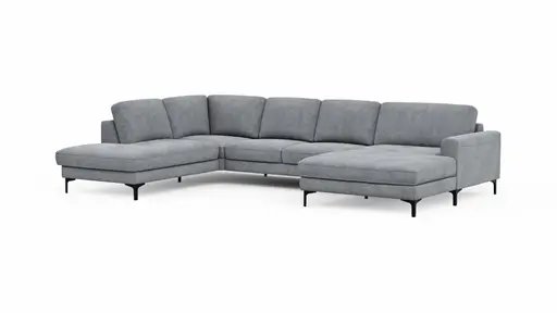 Wohnlandschaft Oviedo - Ecke links mit 2-Sitzer und Longchair rechts, Stoff, Grau