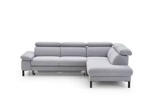 Ecksofa - 2,5-Sitzer mit Ecke rechts, Kopfteil verstellbar, Stoff, Platin