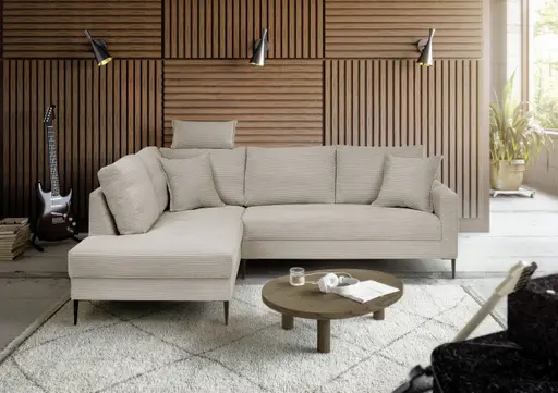 Ecksofa - Ecke links, 3-Sitzer, Stoff, Beige