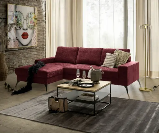 Ecksofa - Ecke links, 2-Sitzer, Stoff, Weinrot