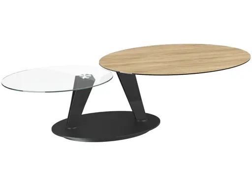 Couchtisch - Platten drehbar, LBH ca. 95/150x60x43 cm, Keramik, Eiche, Glas