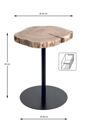 Beistelltisch - Ø/H ca. 40x50 cm, Akazie massiv naturbelassen, Schwarz