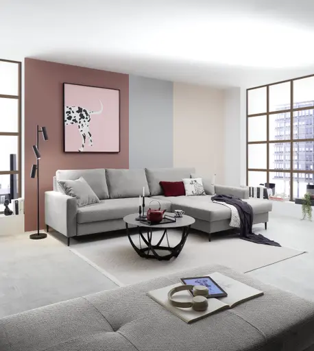 Ecksofa - 3-Sitzer mit Longchair rechts, Stoff, Eisengrau