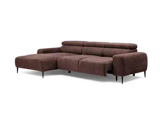 Ecksofa - Longchair links mit 2-Sitzer, Sitzvorzug motorisch, Kopfteil verstellbar, Stoff, Rotbusch