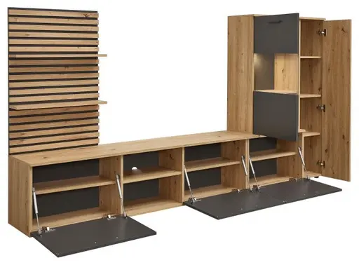 Wohnwand- Eiche  Dekor, Anthrazit