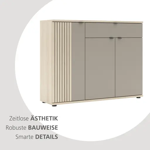 Garderobe - mit Beleuchtung, Riva Eiche Nachbildung, Basalt