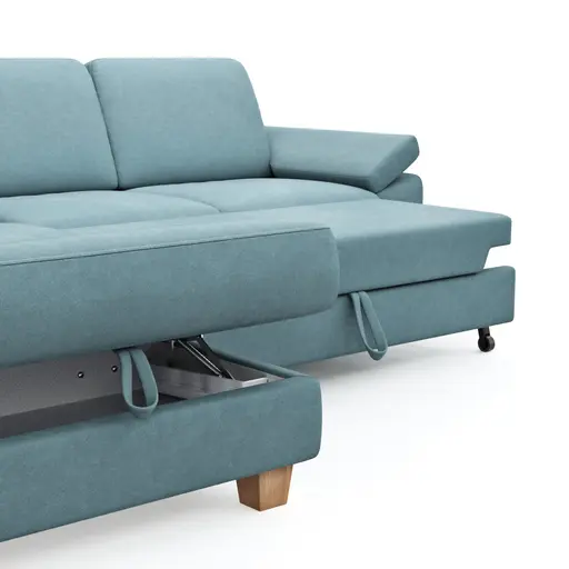 Ecksofa Sommerville - Ecke links mit 2,5-Sitzer, inkl. Schlaffunktion, Relaxfunktion (manuell), Stoff, Hellblau
