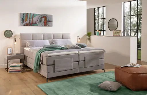 Boxspringbett - Liegefläche ca. 180x200 cm, motorische Verstellung, Stoff, Grau