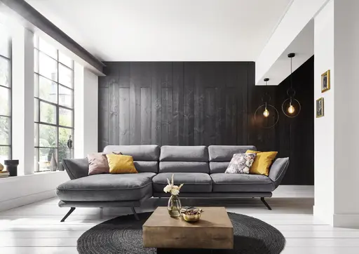 Ecksofa - Longchair links mit 2,5-Sitzer, inkl. Kopfteil verstellbar, Stoff, Grau