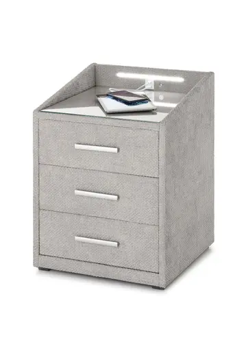 Nachttisch- Beige, mit Glasplatte, inkl. Beleuchtung