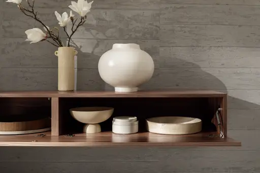 Wohnwand Colore - mit Beleuchtung, Lack, Kaschmir, Nussbaum