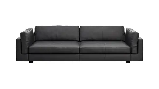 Sofa Aprino 3 - 4-Sitzer XXL, Dickleder, schwarz, Armlehne Kissen