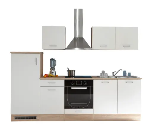 Küchenblock- ohne E-Geräte, B ca. 270 cm, Eiche Dekor, Weiß Matt