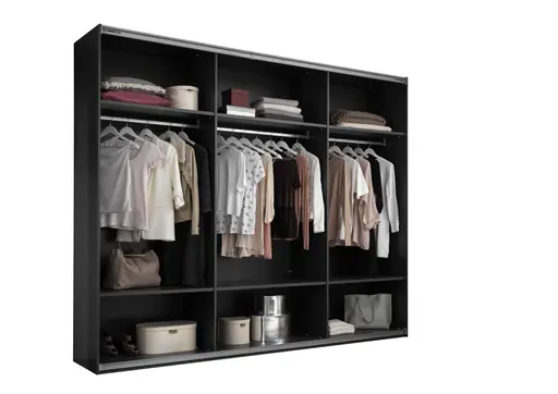 Schwebetürenschrank - B. ca. 270 cm, Melamin, Grauglas