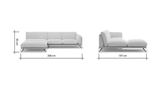 Ecksofa Valdemoro - Longchair mit 2,5-Sitzer rechts inkl. Rückenlehne verstellbar, Stoff, Creme
