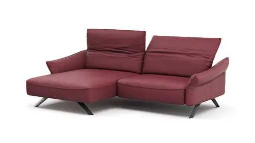 Ecksofa Bormio - Longchair links, 1,5-Sitzer inkl. Kopfteilverstellung, Leder, Weinrot