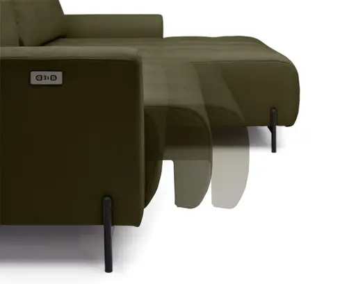 Ecksofa - 2-Sitzer mit Longchair rechts, Sitztiefe verstellbar motorisch, Stoff, Dunkelgrün