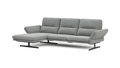 Ecksofa  Alexander - Longchair links mit 3-Sitzer inkl. Kopfstütze/Armlehne verstellbar, Stoff, Hellgrau