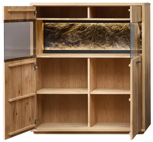 Highboard - mit Beleuchtung, Wildeiche massiv