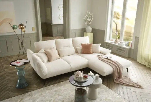 Ecksofa PAYTON - 2-Sitzer, Ecke rechts, Stoff, Creme