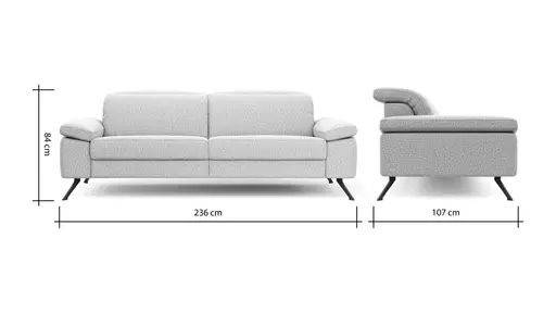 Sofa Rafaela 2.0 - 3-Sitzer inkl. Kopfteil verstellbar, Stoff, Champagner