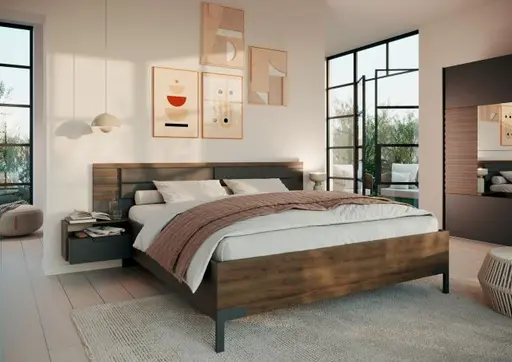 Bettanlage- Liegefläche ca. 180x200 cm, Dunkelgrau, Eiche Dunkel