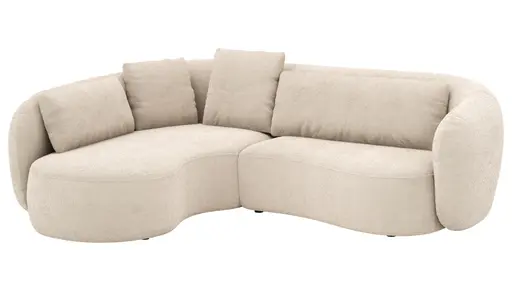 Ecksofa Karasu - Ottomane links mit 3-Sitzer rechts, Stoff, Natur