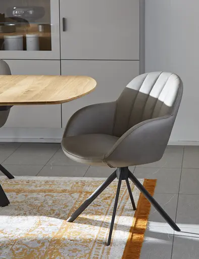 Polsterstuhl Dinner - drehbar, Leder, Graubraun