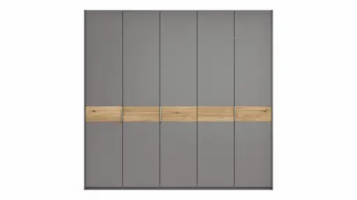 Drehtürenschrank Viana - B ca. 254 cm, Lack, Steingrau, Riffholz, Wildeiche