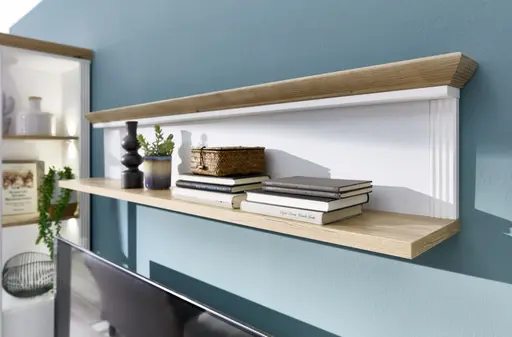 Vitrine - mit Beleuchtung, Weiß, Eiche Dekor