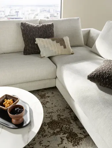 Ecksofa Cuneo Select - Ecke links, 2-Sitzer, Longchair rechts, Stoff, Offwhite