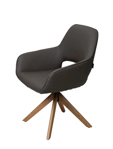 Armlehnstuhl MARIELLE - drehbar, Leder, Dunkelbraun