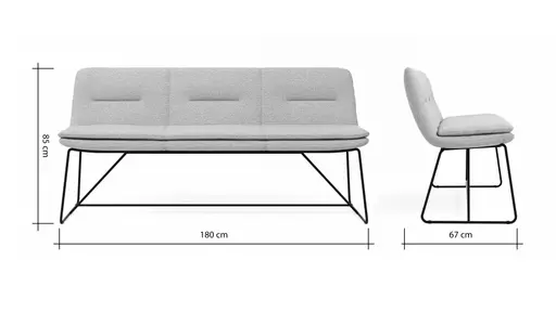 Polsterbank Macano - B ca. 180 cm, Stoff, Hellgrau