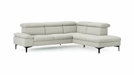 Ecksofa Felipa - 2,5-Sitzer mit Ecke rechts inkl. Kopfteil verstellbar, Stoff, Natur