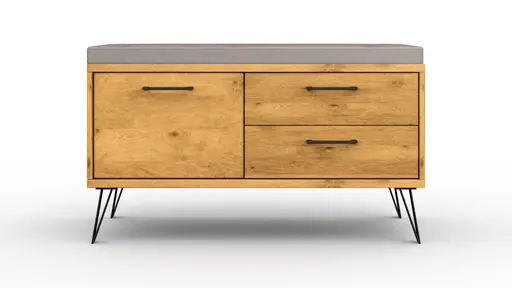 Garderobenbank Savannah - inkl. Sitzkissen grau, Wildeiche massiv, natur geölt