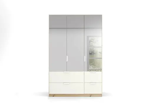 Drehtürenschrank ROMAN SPIN- B ca. 136 cm, Eiche Dekor, Weiß, Spiegel