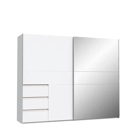 Schwebetürenschrank FJOLLA- B ca. 250 cm, Weiß, Spiegel