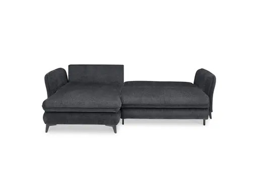 Ecksofa - Longchair links mit 2-Sitzer, Schlaffunktion mit Bettkasten, Stoff, Schwarz