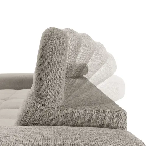 Ecksofa - Longchair links mit 2-Sitzer, Kopfteil verstellbar, Sitztiefe verstellbar motorisch, Stoff, Steingrau