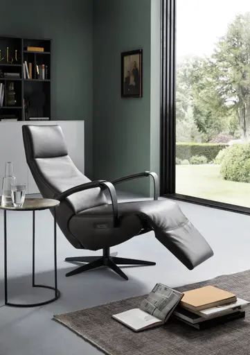Relaxsessel Girona - Relaxfunktion (motorisch), Leder, Graphit