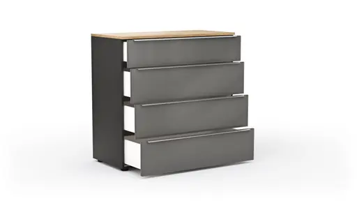 Kommode Colorado Beimöbel - Front Glas, Dunkelgrau matt, Griffe Edelstahlfarbig