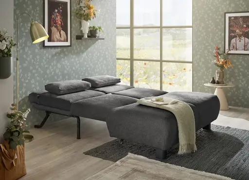 Faltsofa EBBY - 2-Sitzer ohne Armlehne, 140 cm inkl. Schlaffunktion/Relaxfunktion, Stoff, Dunkelgrau