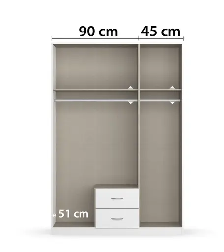 Drehtürenschrank- B ca. 136 cm, Weiß, Spiegel