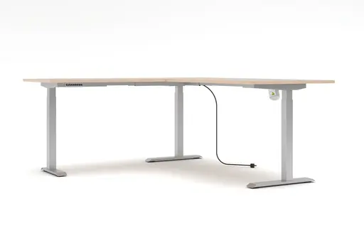 Winkelschreibtisch - höhenverstellbar, LB ca. 185x177 cm, Riva Eiche Nachbildung, Silberfarben