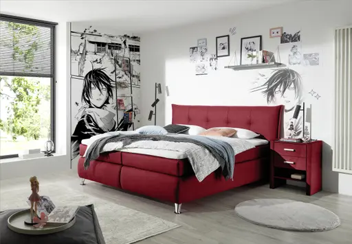 Boxspringbett HAROA- Liegefläche ca. 180x200 cm, Stoff, Rot, inkl. Topper
