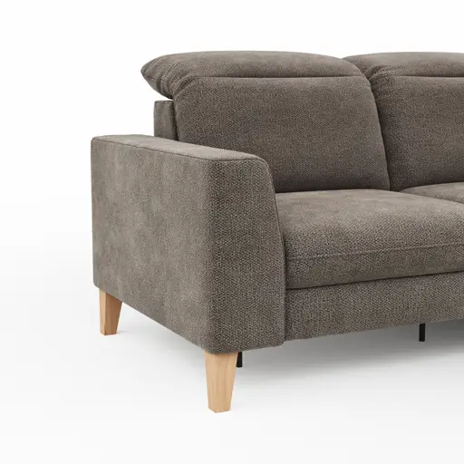 Ecksofa Alegria Plus - 2,5-Sitzer mit Longchair rechts inkl. Kopfteil verstellbar (motorisch+manuell) und Relaxfunktion (motorisch), Stoff, Nougat