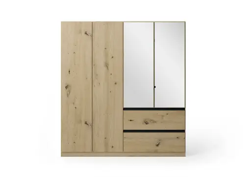 Drehtürenschrank RASA- B ca. 181 cm, Eiche Dekor, Spiegel