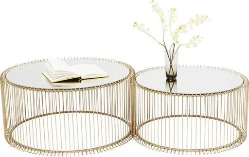 Couchtisch- 2-er Set, Messing, Pulverbeschichtet, Goldfarben, Glas