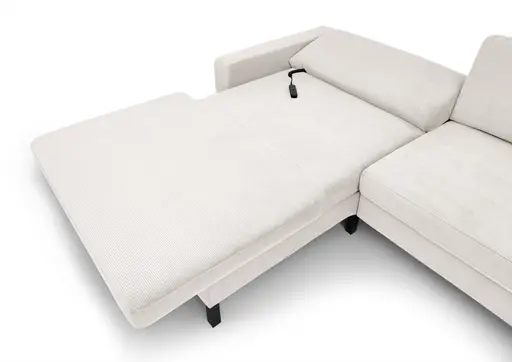 Ecksofa CALM MOVE 2.0 - Longchair links mit 2,5-Sitzer, Schlaffunktion, Feincord, Weiß