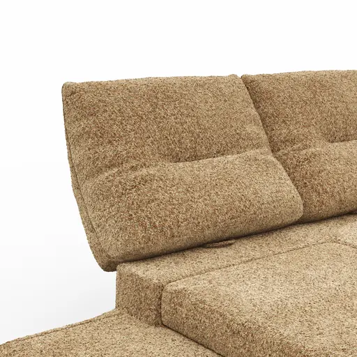 Ecksofa Lucero 2.0 - 2-Sitzer mit Longchair rechts inkl. Sitztiefenverstellung, Drehsitz und Sitztiefe verstellbar, Stoff, Cognac